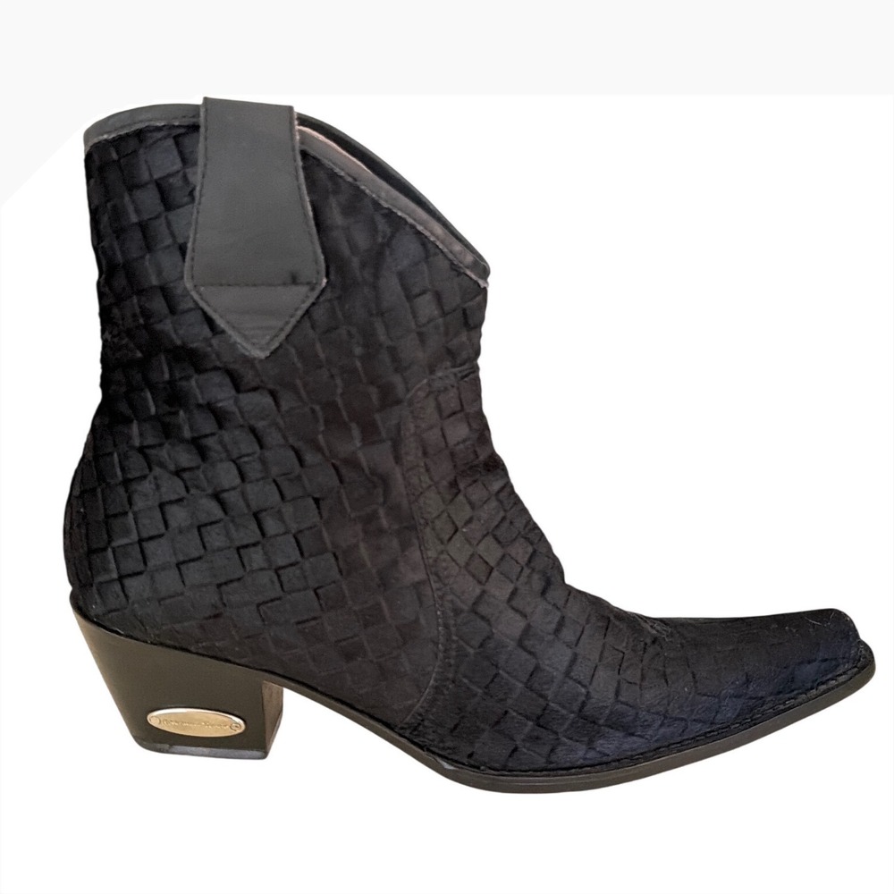 Rockwell Tharp Black Woven Hair on Hide Pointed Toe Western Boots Size 40
